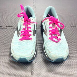 Brooks Ghost 14 Womens Running Shoes Size 9 Medium Teal & Pink Lace-Up Cushioned